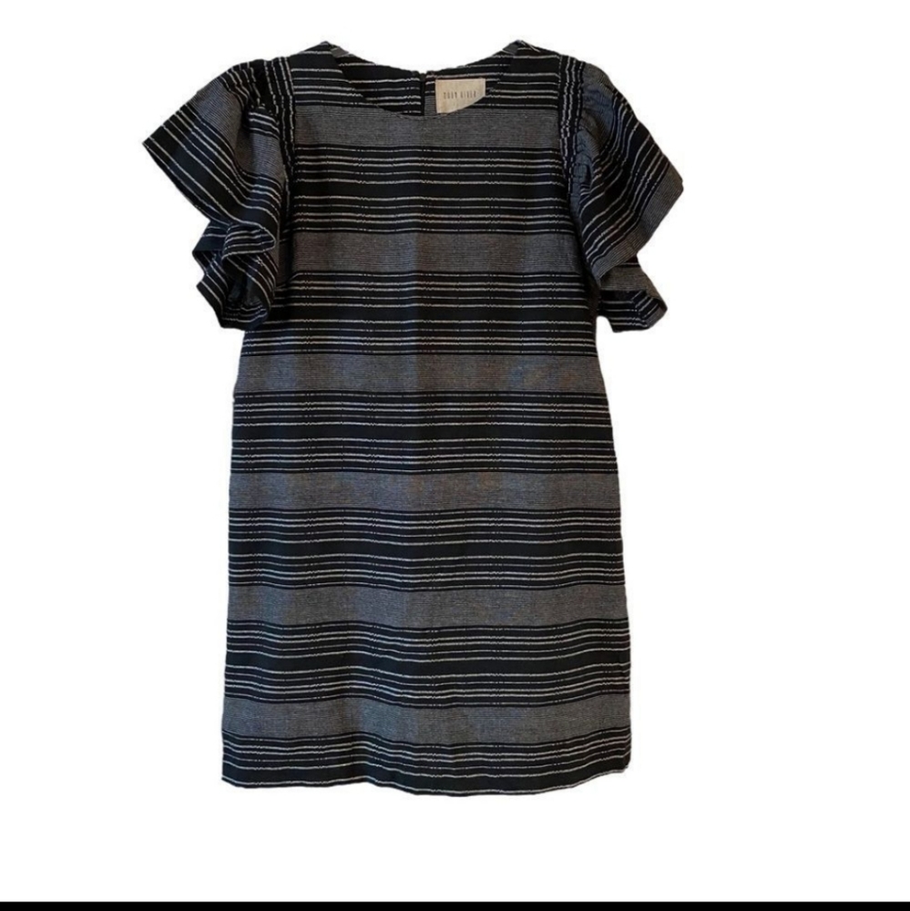 Moon River | Ruffle Sleeve Black & grey Striped Dress